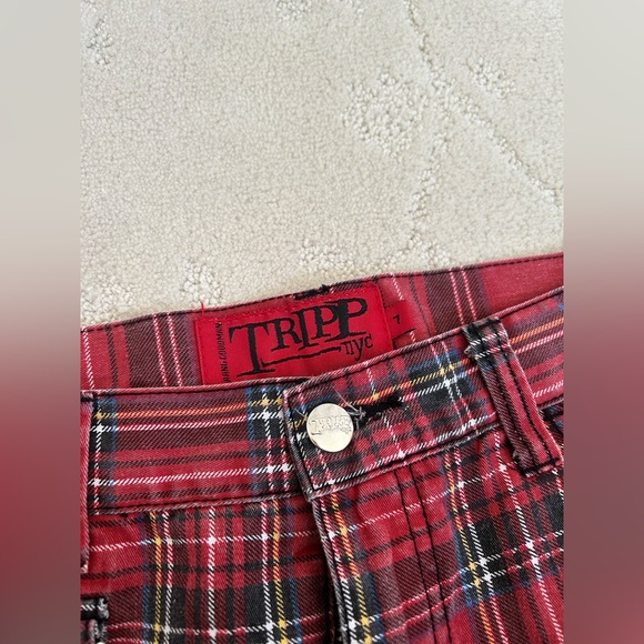 Tripp nyc strappy red plaid punk bondage zipper pants size 7 Emo Alternative - Picture 2 of 5